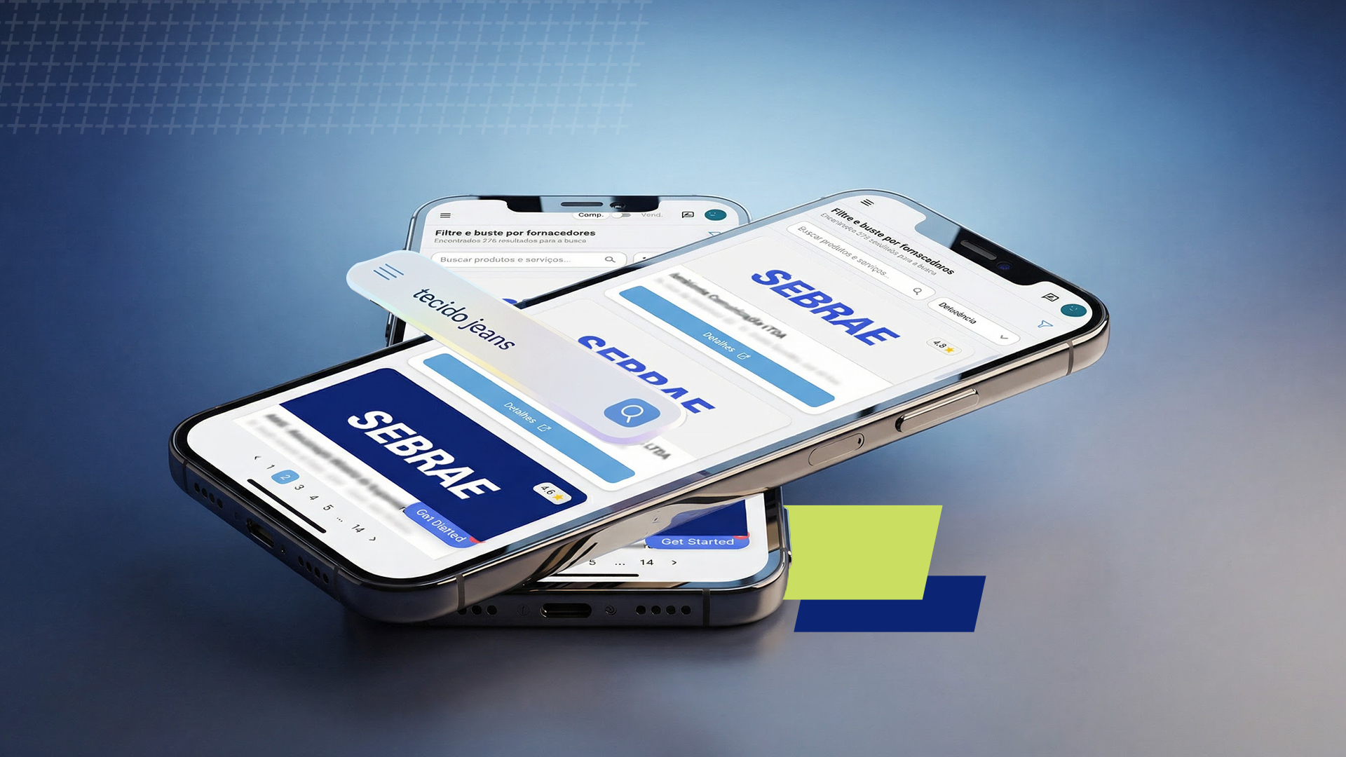 Modo busca — filtros por segmento, localização e palavras-chave